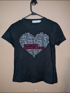 Black Short-Sleeve Graphic Tee with Heart Text